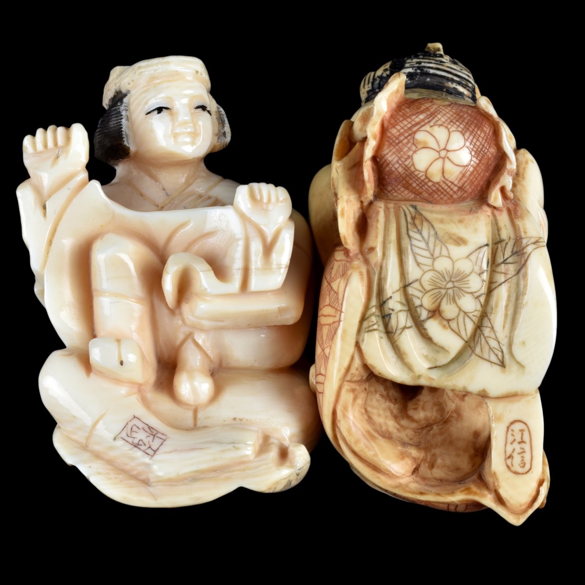 Two Mid 20C Asian Carved Ivory Erotic Figurines