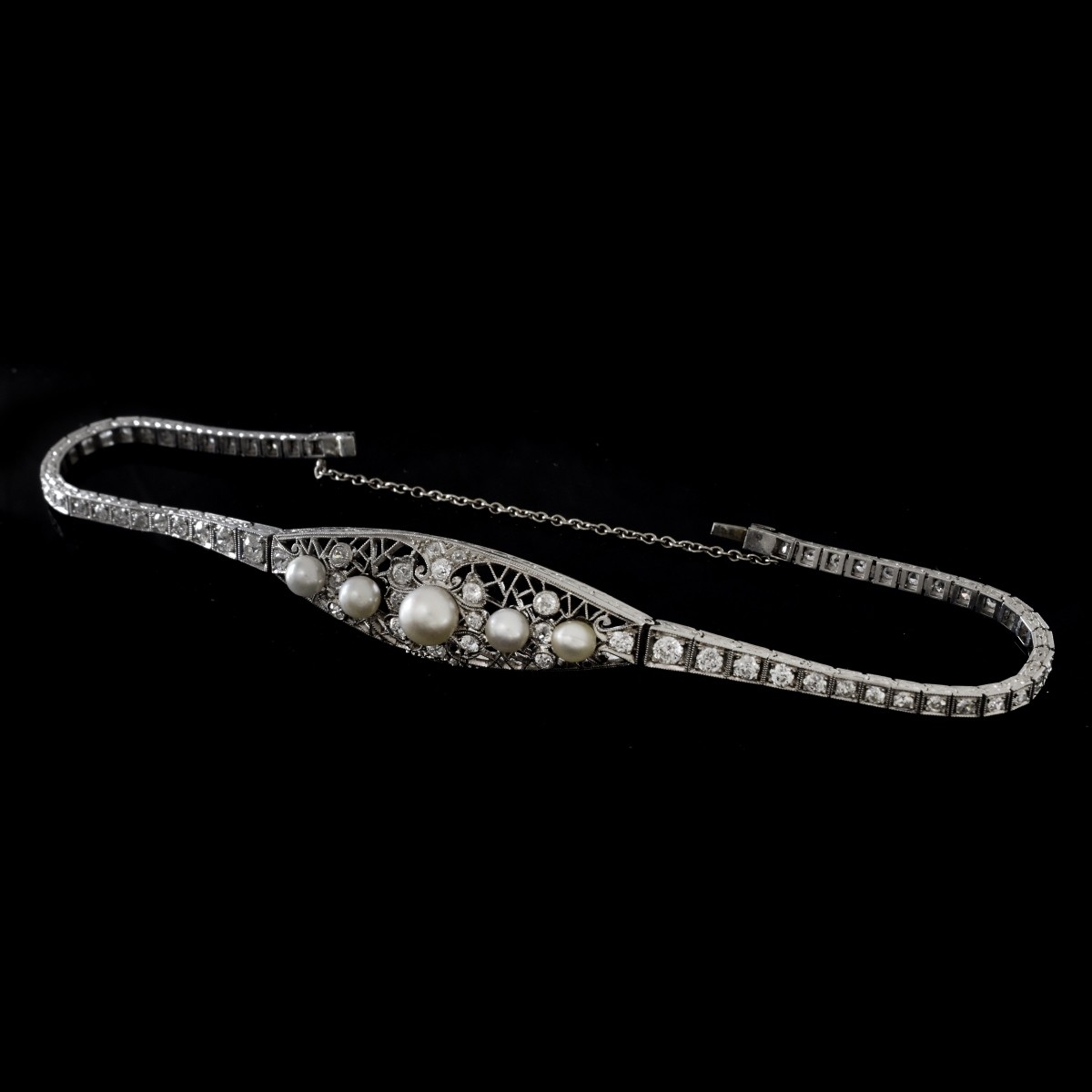 Antique Diamond, Pearl and Platinum Bracelet