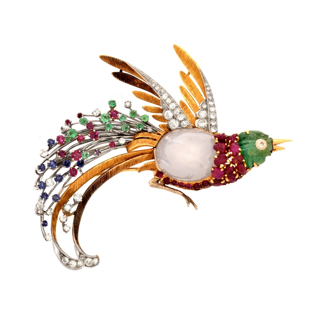 Gemstone and 18K Bird Brooch