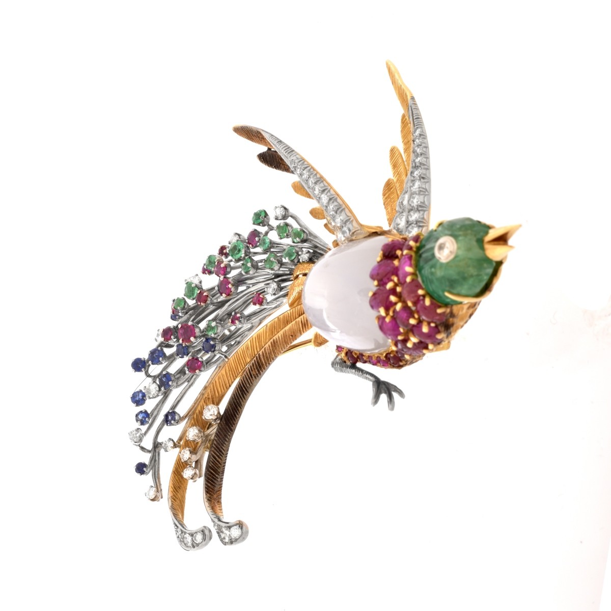 Gemstone and 18K Bird Brooch