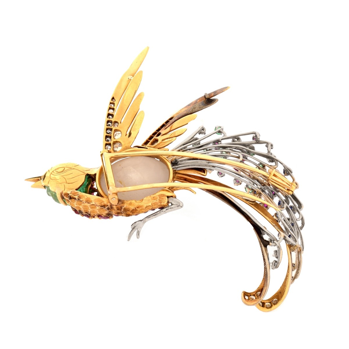 Gemstone and 18K Bird Brooch