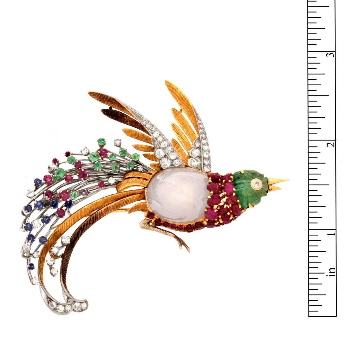 Gemstone and 18K Bird Brooch