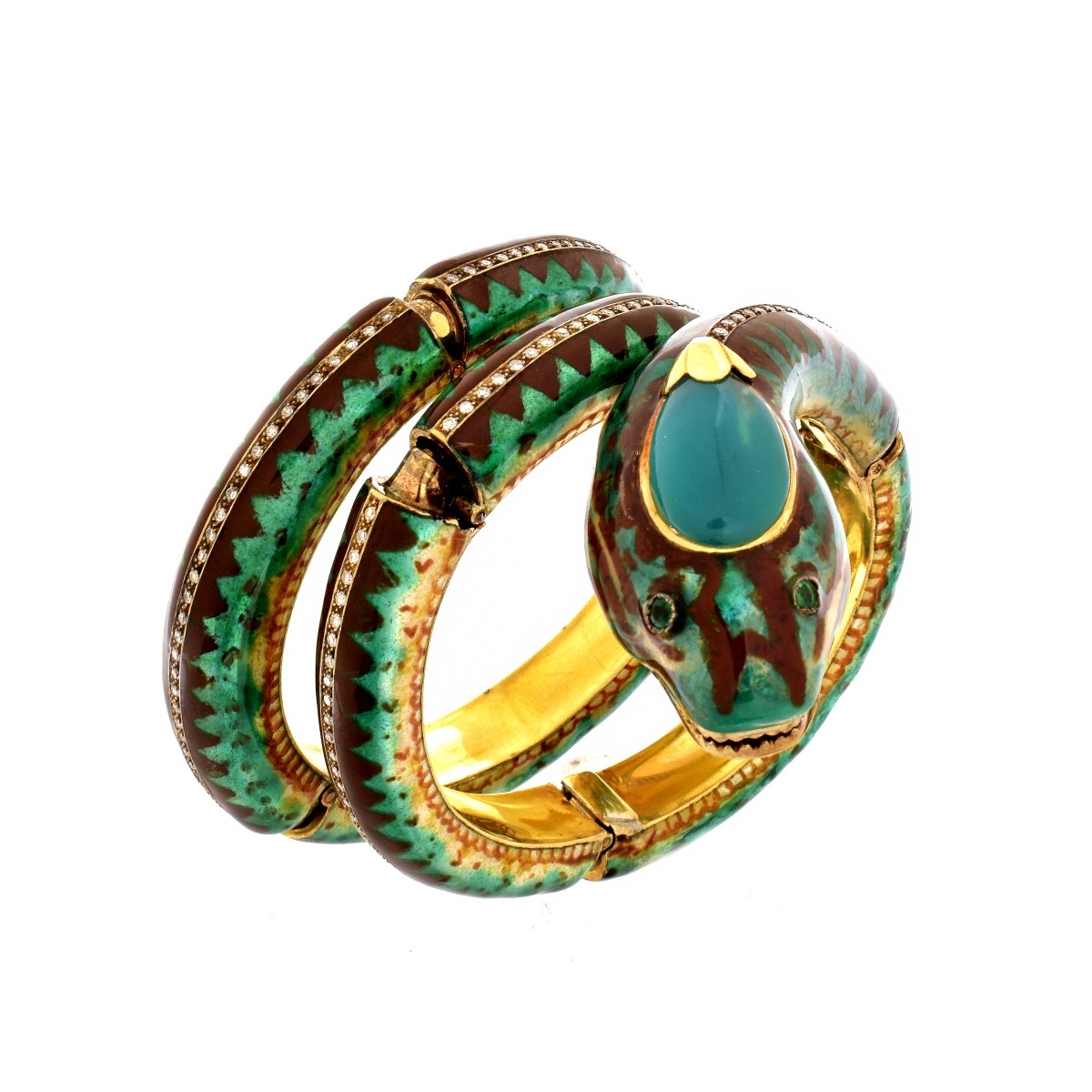 Diamond, Enamel 14K Serpent Bangle