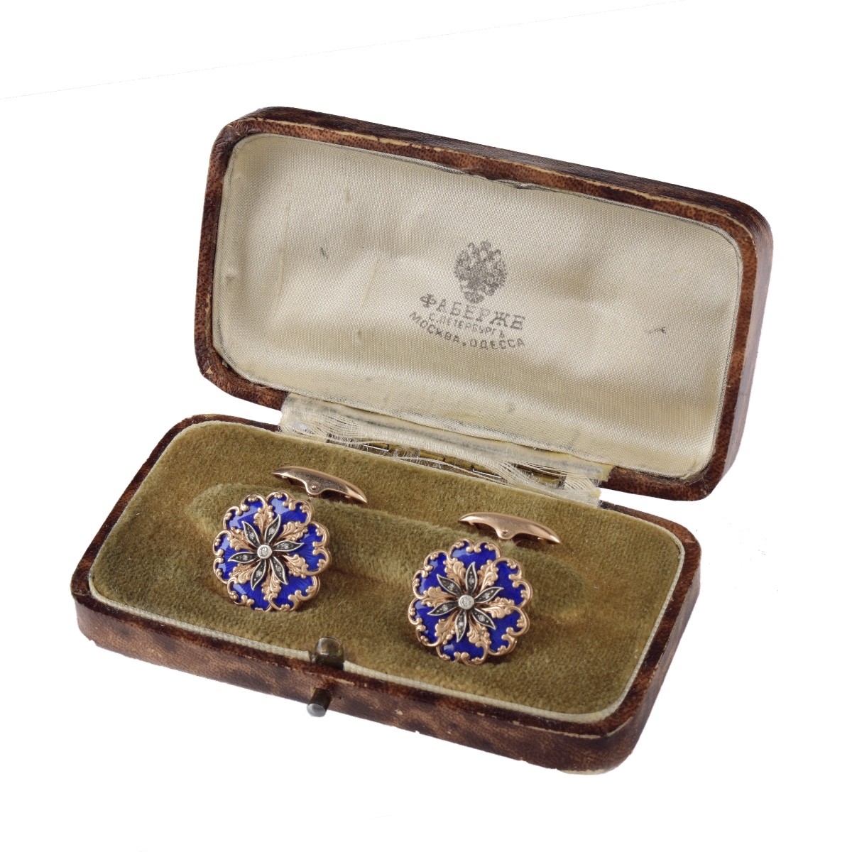 Faberge Diamond, Enameled and 14K Cufflinks