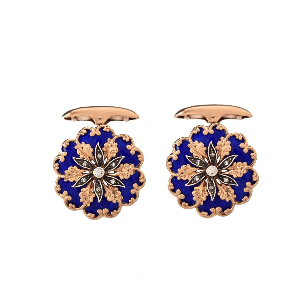 Faberge Diamond, Enameled and 14K Cufflinks