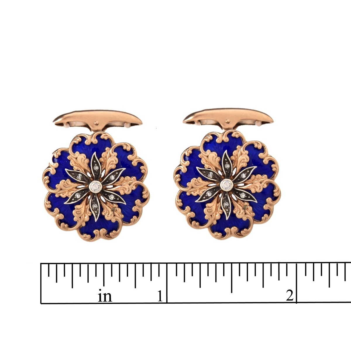 Faberge Diamond, Enameled and 14K Cufflinks