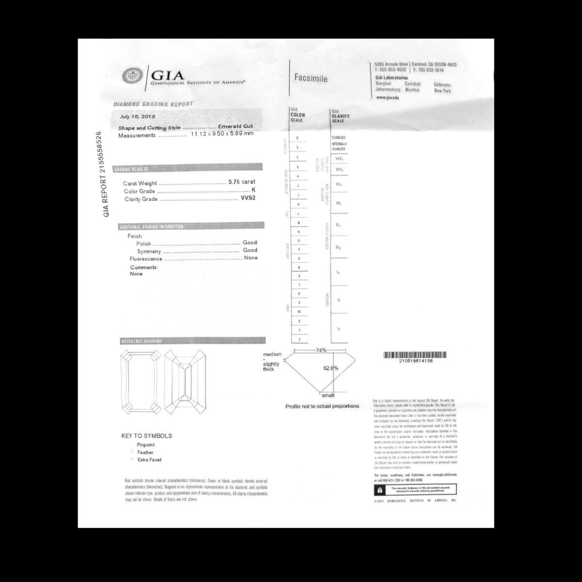 GIA Certified 5.76 Carat Diamond