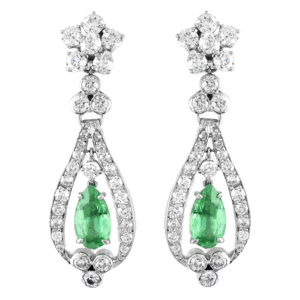 Emerald, Diamond, Platinum and 18K Earrings