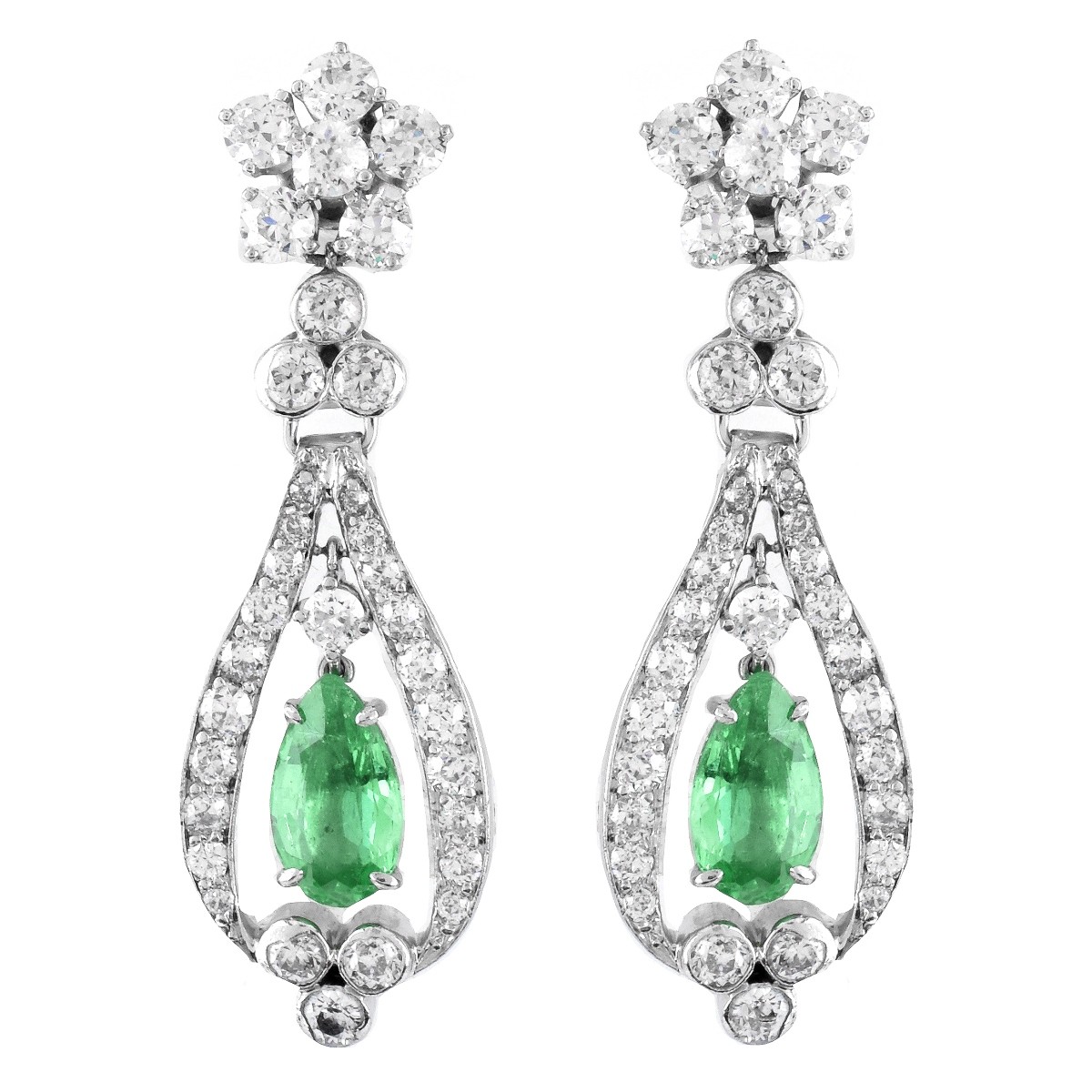 Emerald, Diamond, Platinum and 18K Earrings