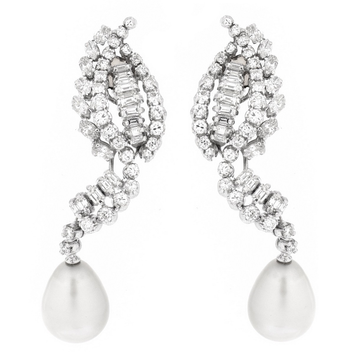 Diamond, Pearl and Platinum Earrings