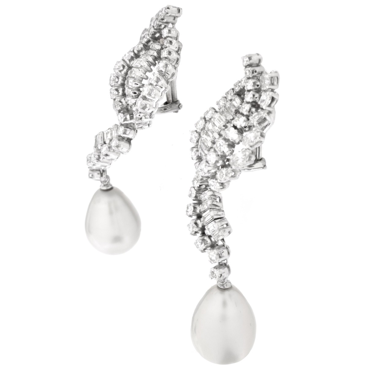 Diamond, Pearl and Platinum Earrings