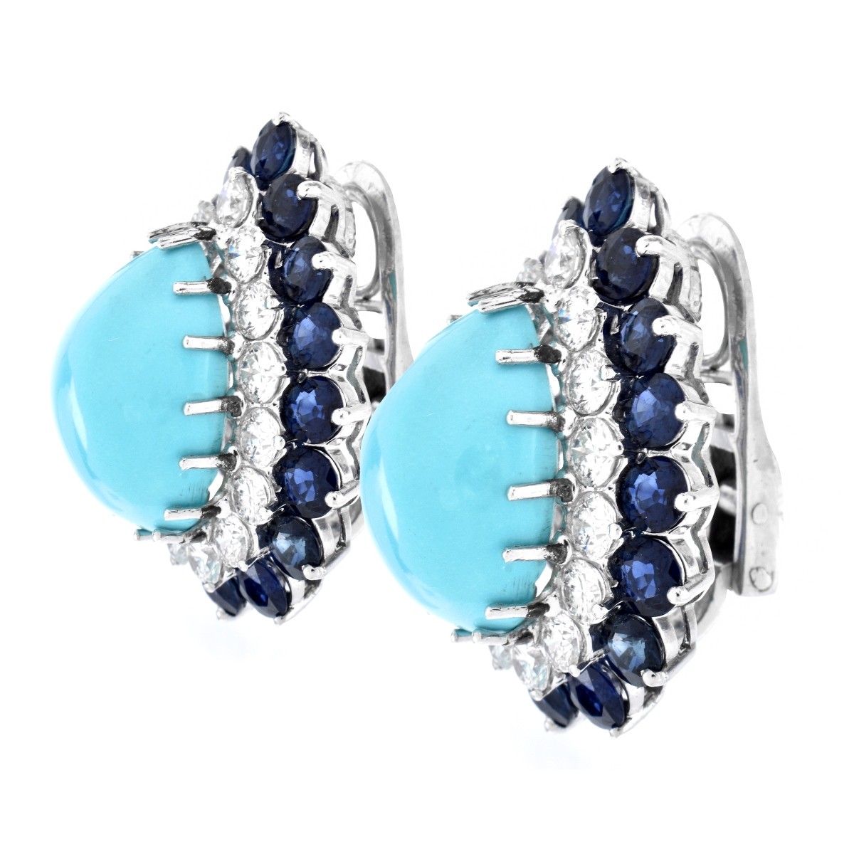 Diamond, Sapphire, Turquoise Earrings