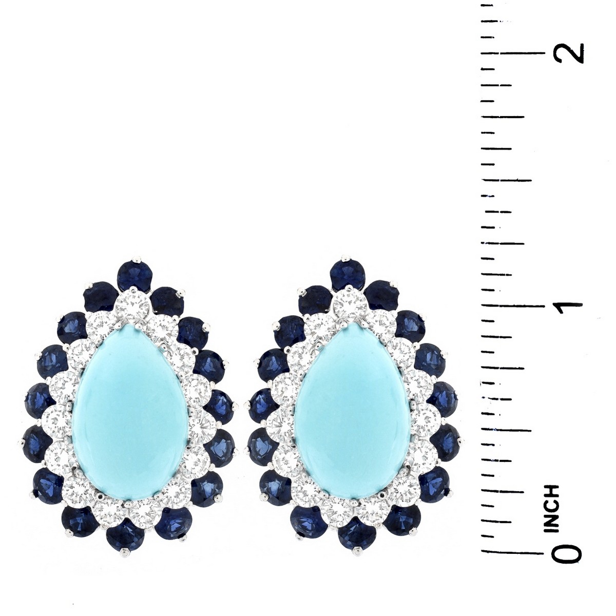 Diamond, Sapphire, Turquoise Earrings