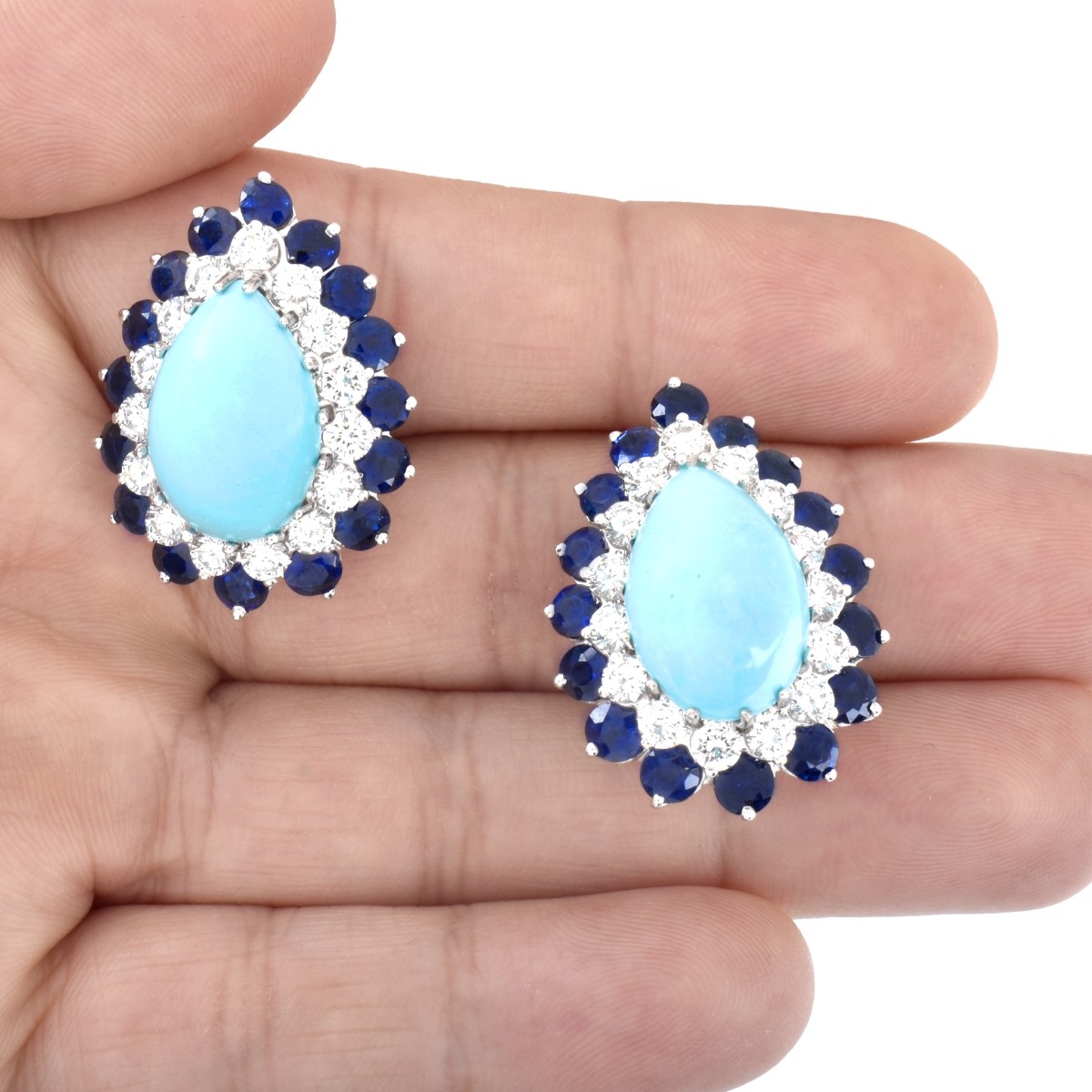 Diamond, Sapphire, Turquoise Earrings