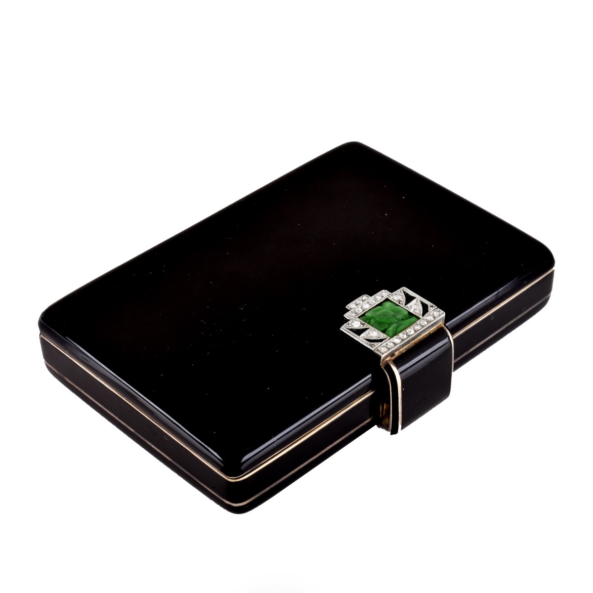 Art Deco Corona Enamel Diamond Jade Compact