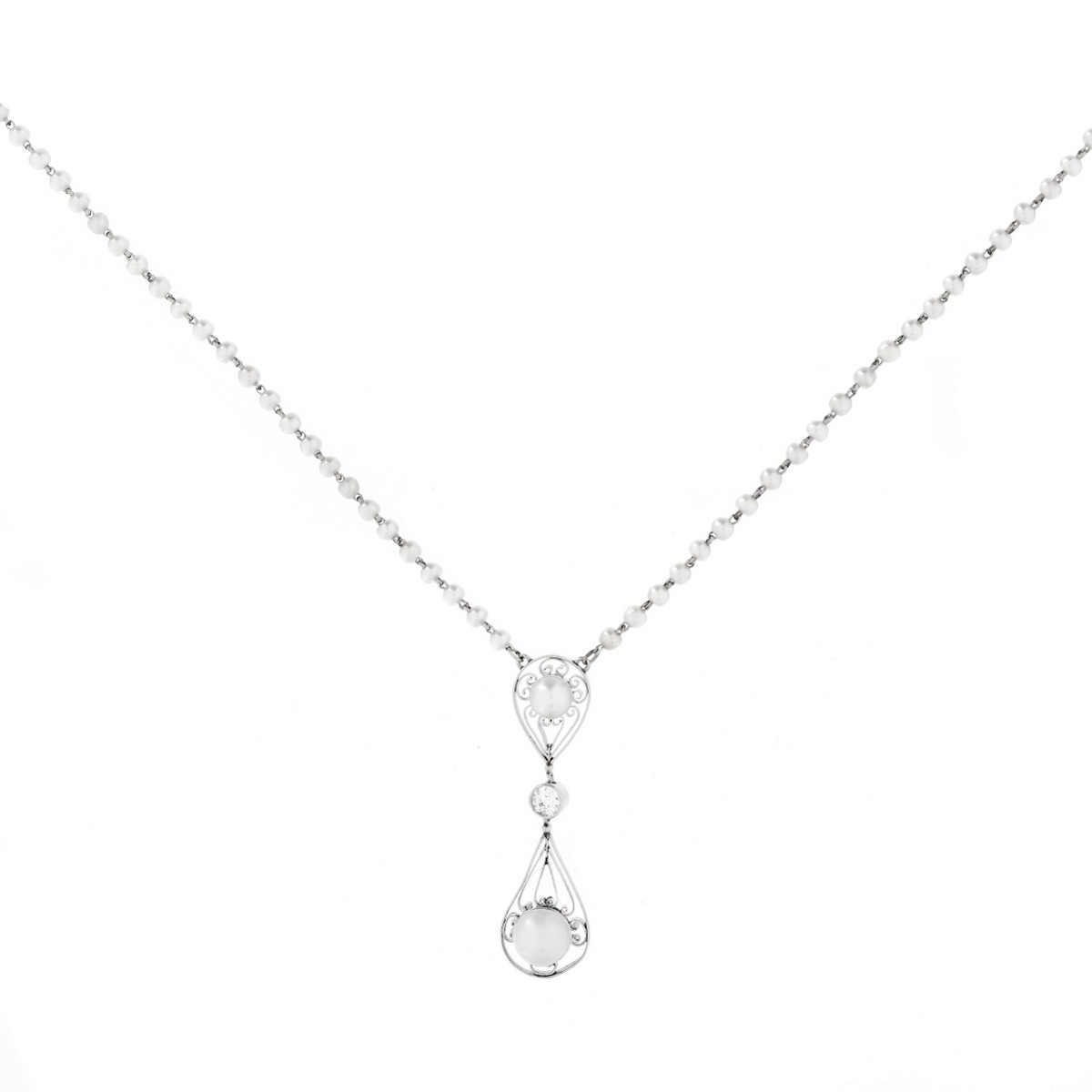 Antique Natural Pearl and Diamond Necklace