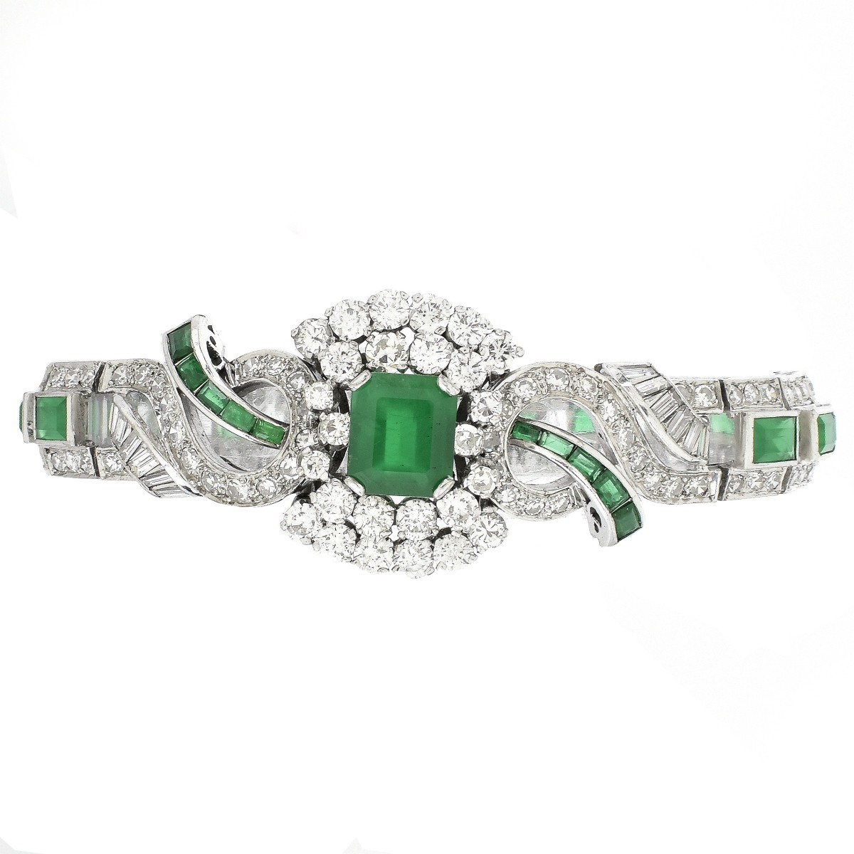 Art Deco Diamond and Emerald Bracelet