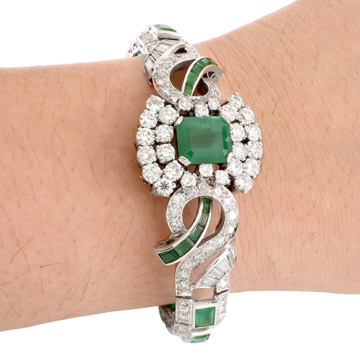 Art Deco Diamond and Emerald Bracelet