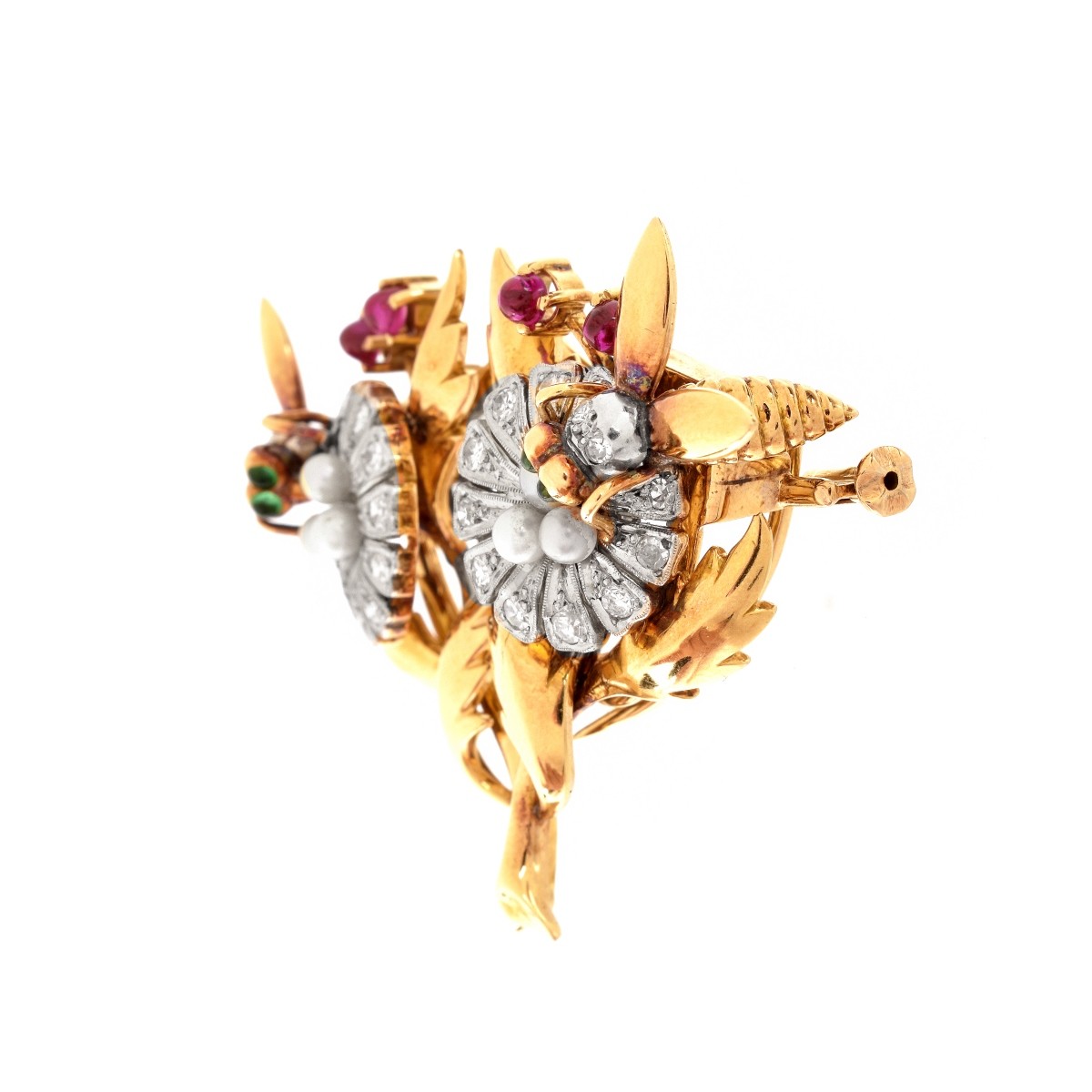 Diamond, Gemstone and 14K Brooch