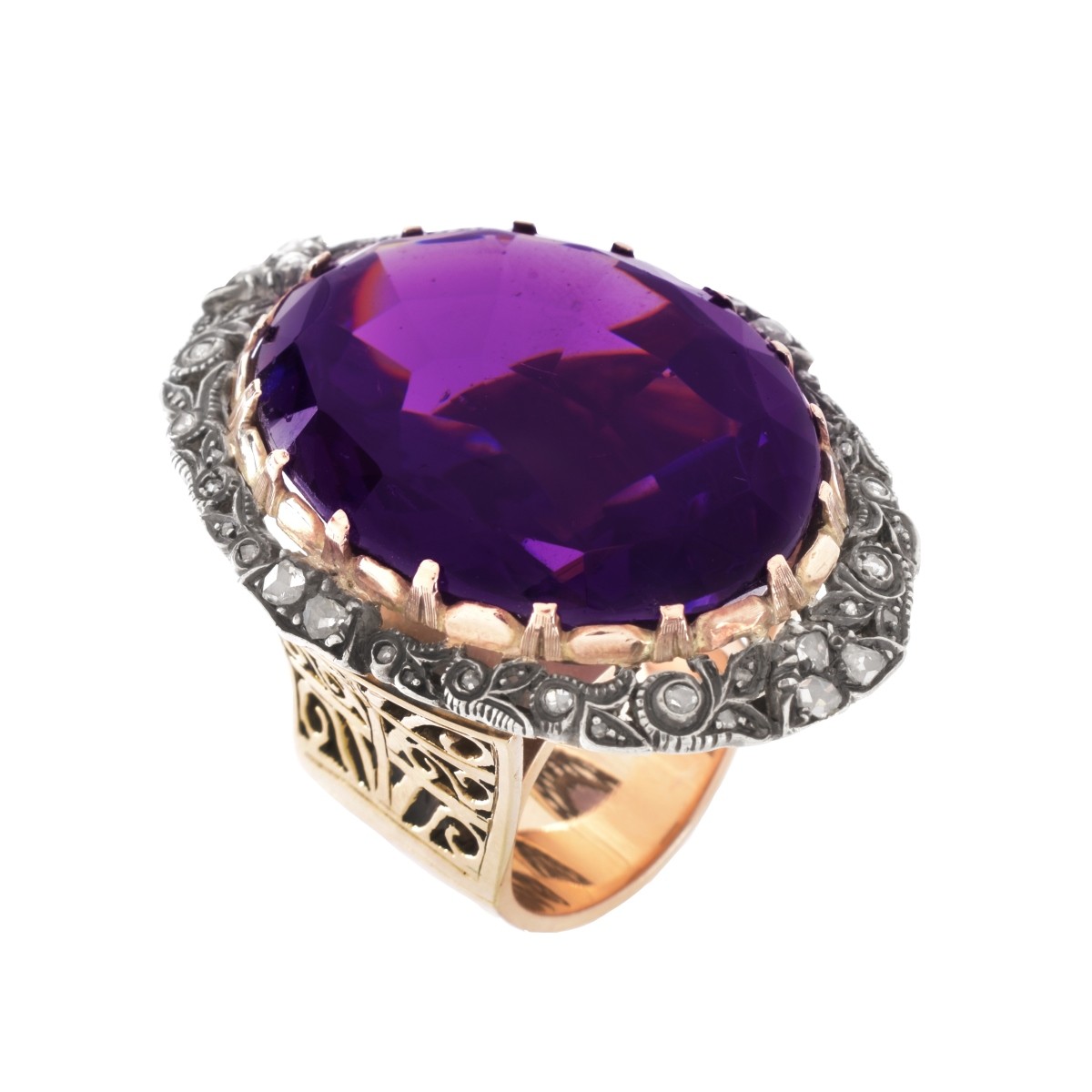 Retro Amethyst Diamond and 14K Ring