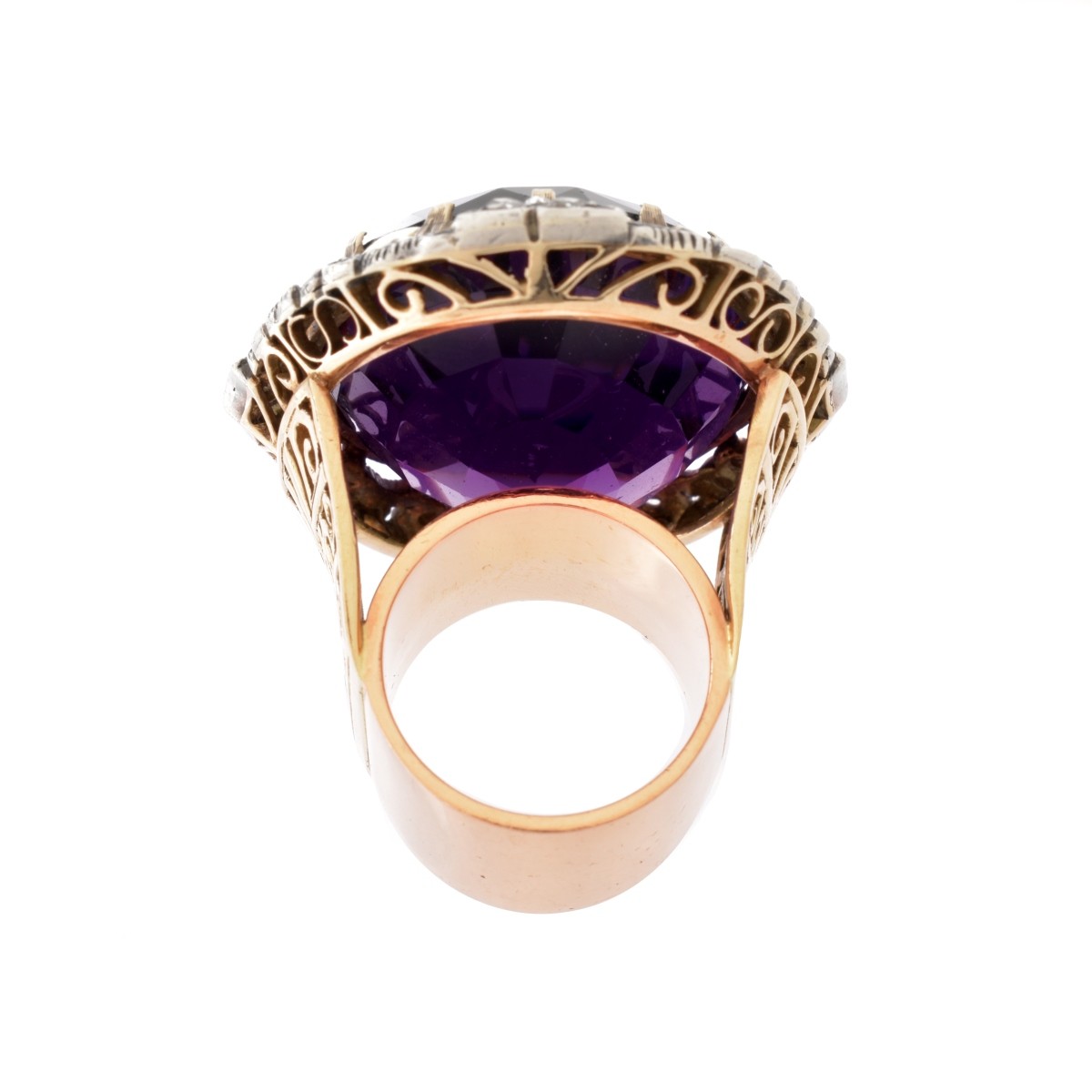 Retro Amethyst Diamond and 14K Ring