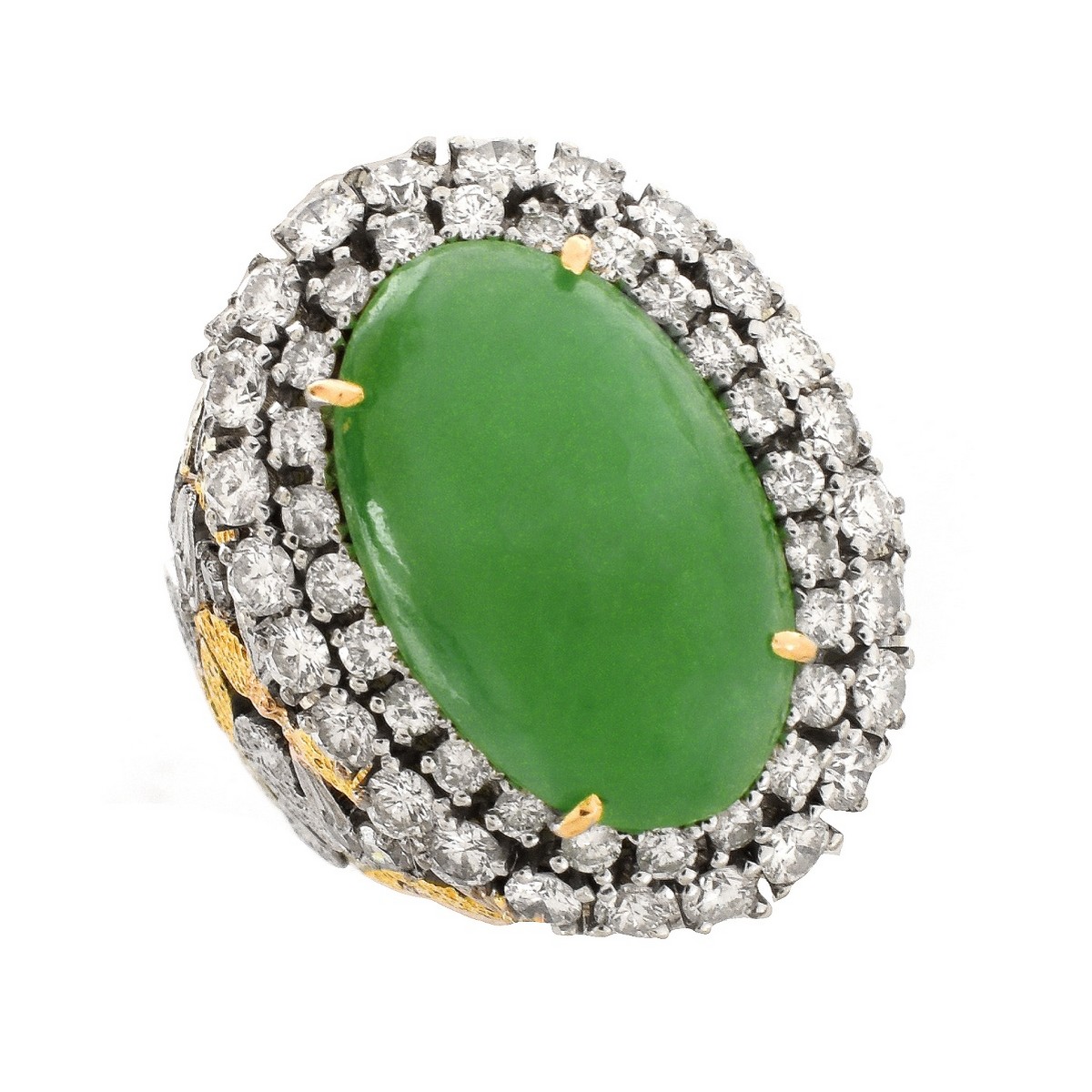 GIA Jade, Diamond and 18K Ring