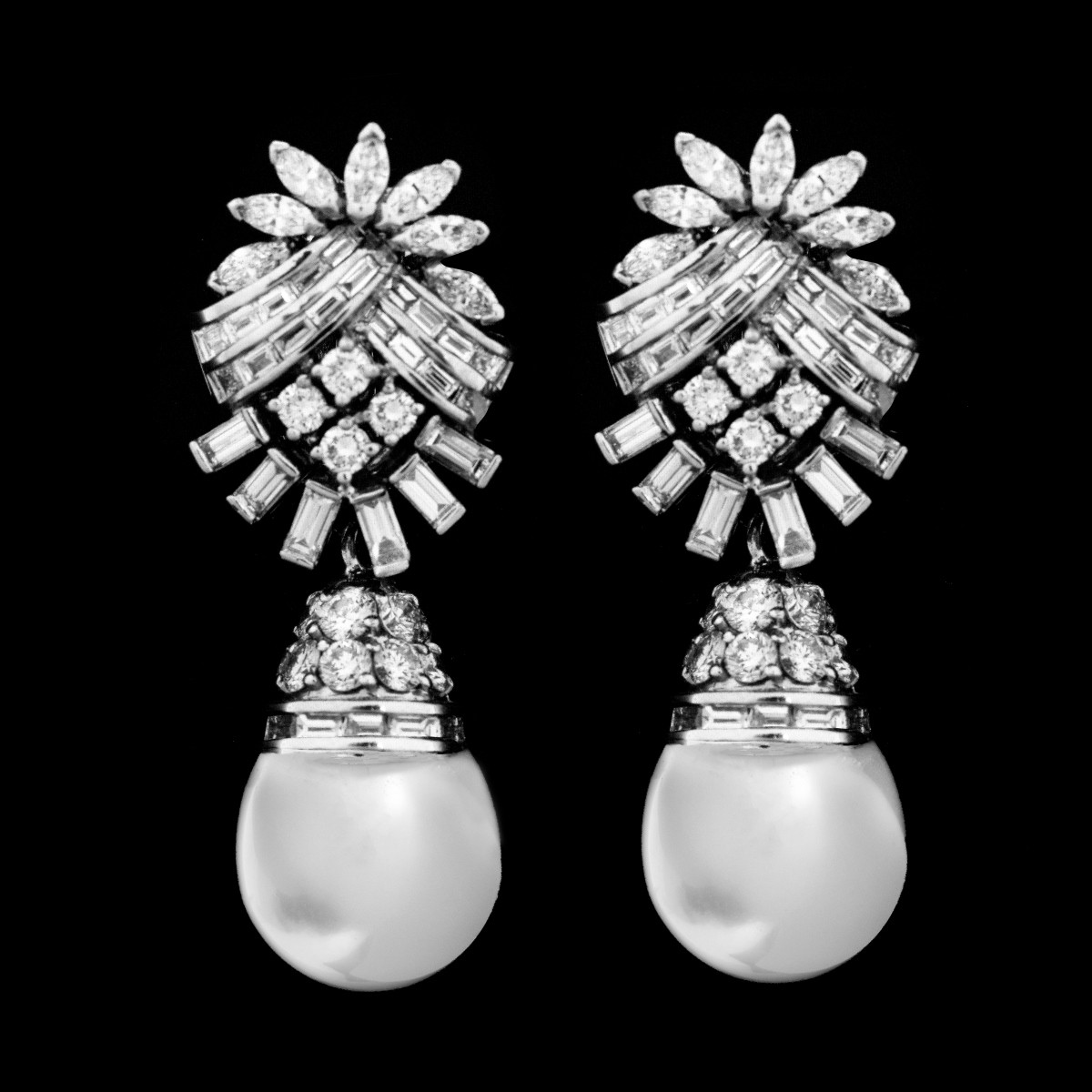 Art Deco Diamond, Pearl and Platinum Earrings