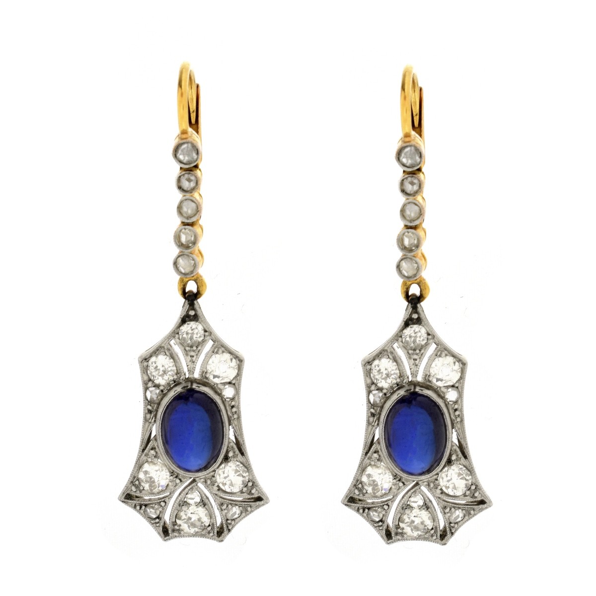 Sapphire, Diamond, Platinum and Gold Earrings