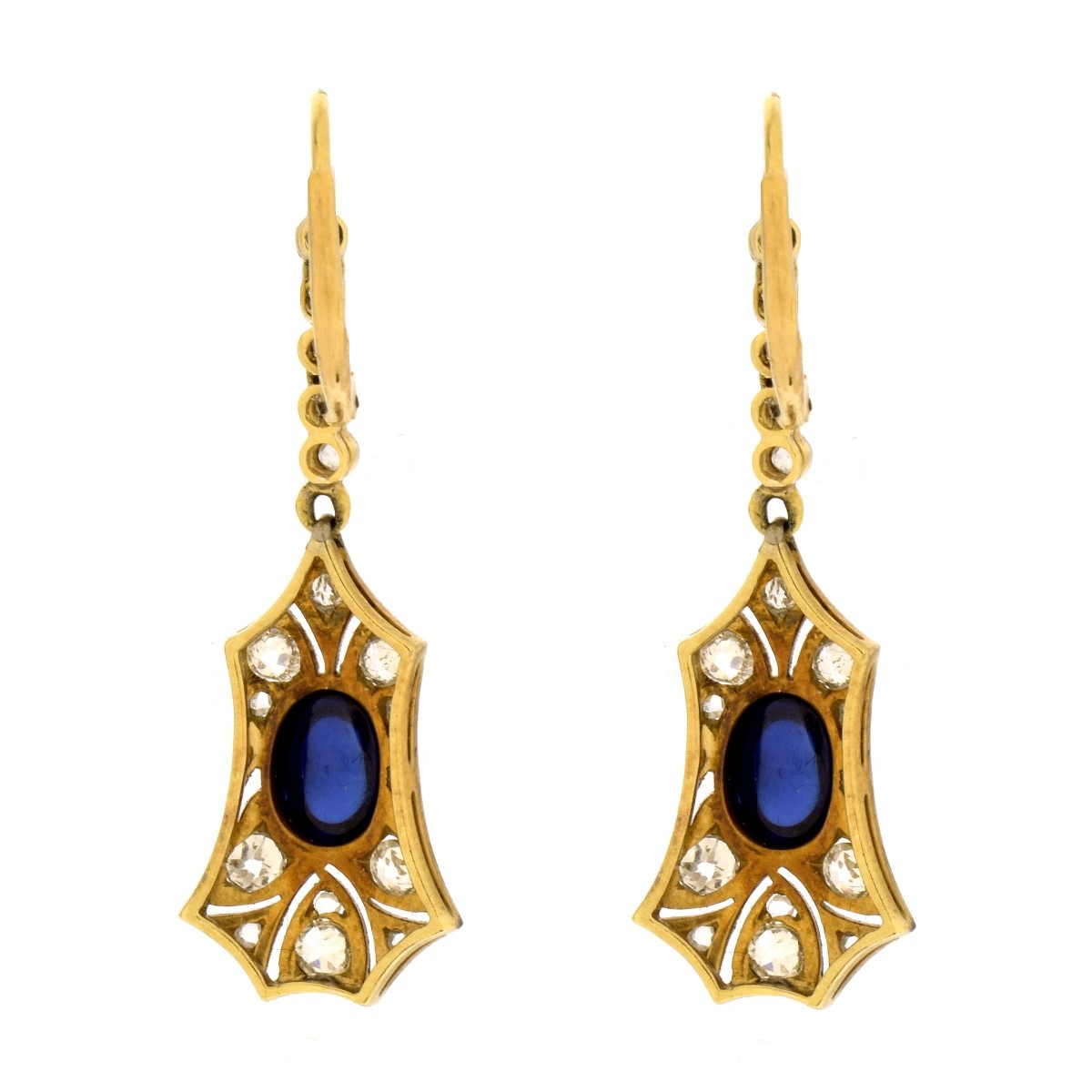 Sapphire, Diamond, Platinum and Gold Earrings