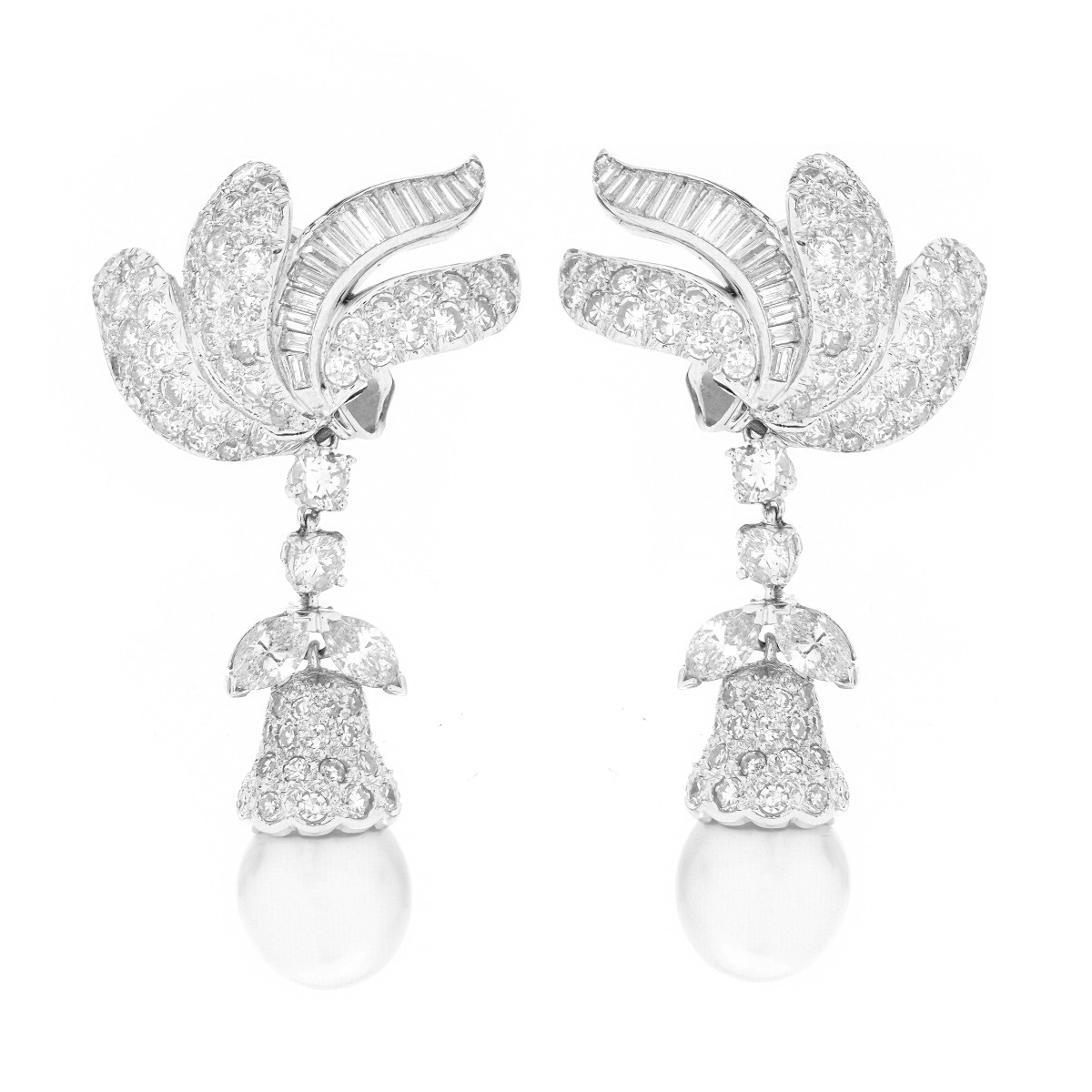 Diamond, Pearl and Platinum Earrings