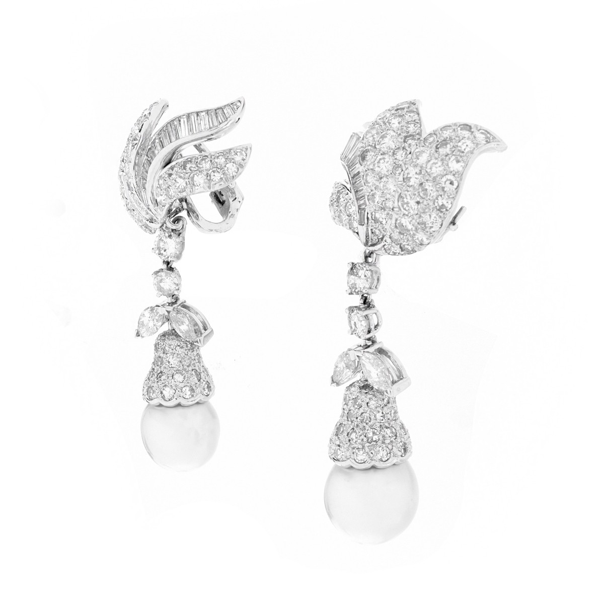 Diamond, Pearl and Platinum Earrings