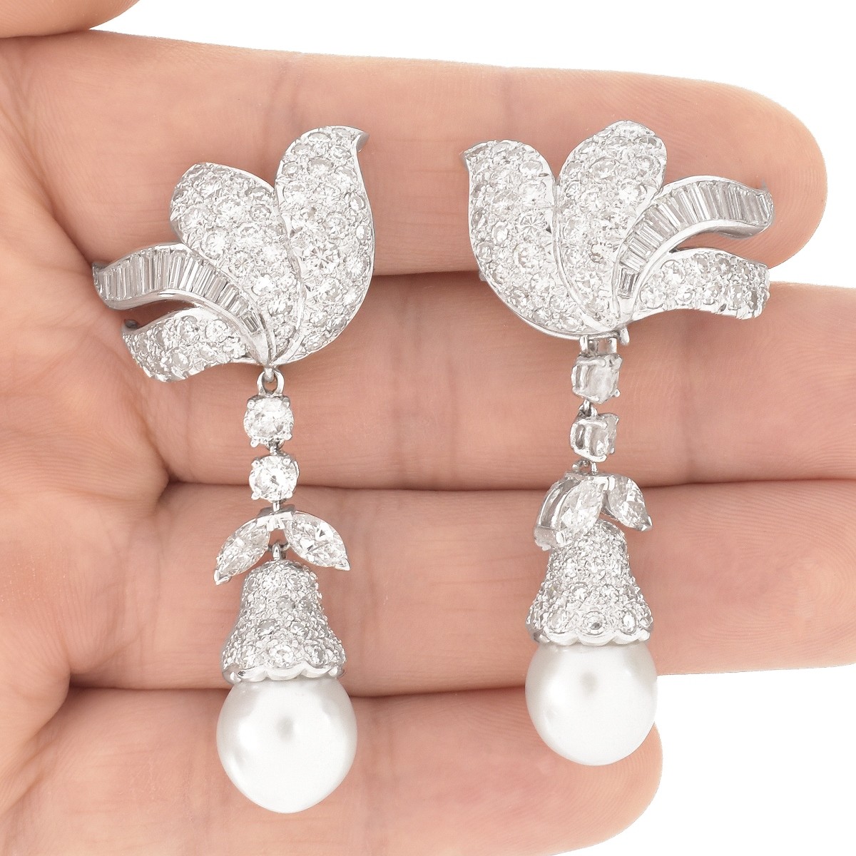 Diamond, Pearl and Platinum Earrings