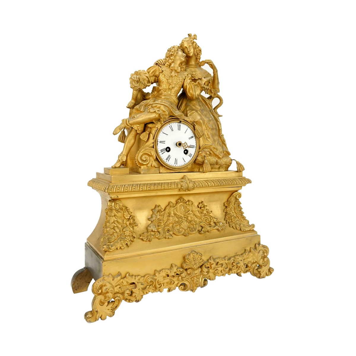 19C French Empire Style Gilt Bronze Figural Clock