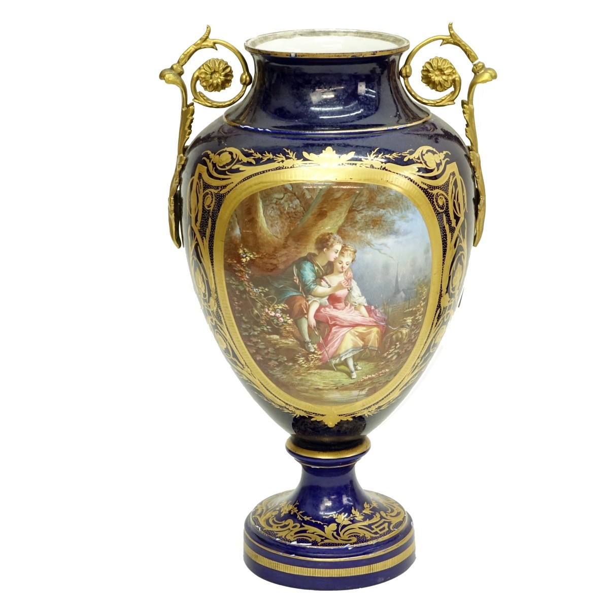 19C Sevres Gilt Bronze Cobalt Blue Vase