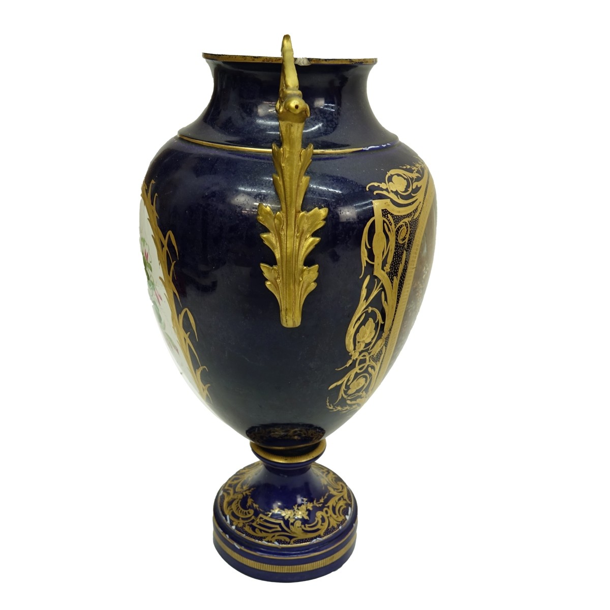 19C Sevres Gilt Bronze Cobalt Blue Vase