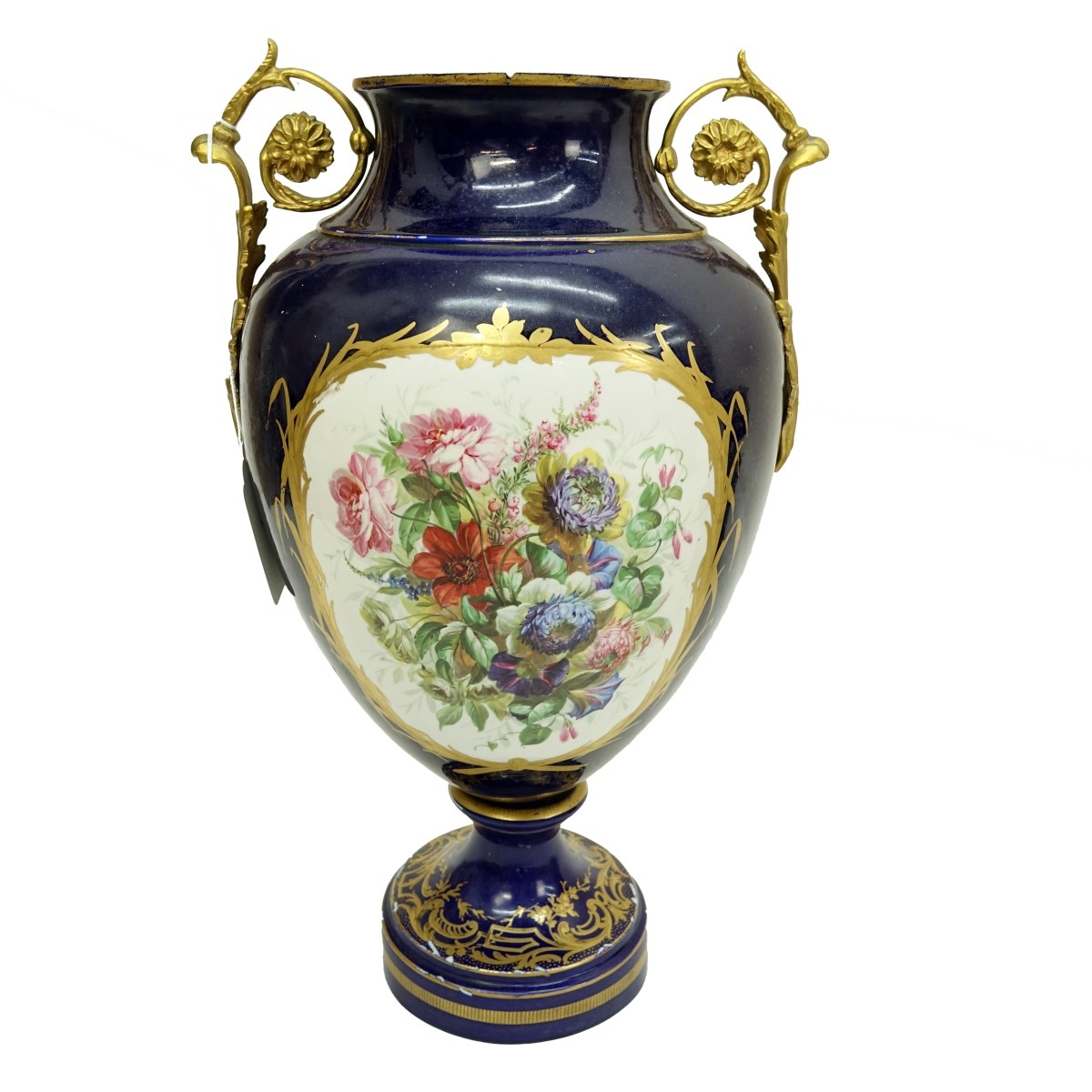 19C Sevres Gilt Bronze Cobalt Blue Vase