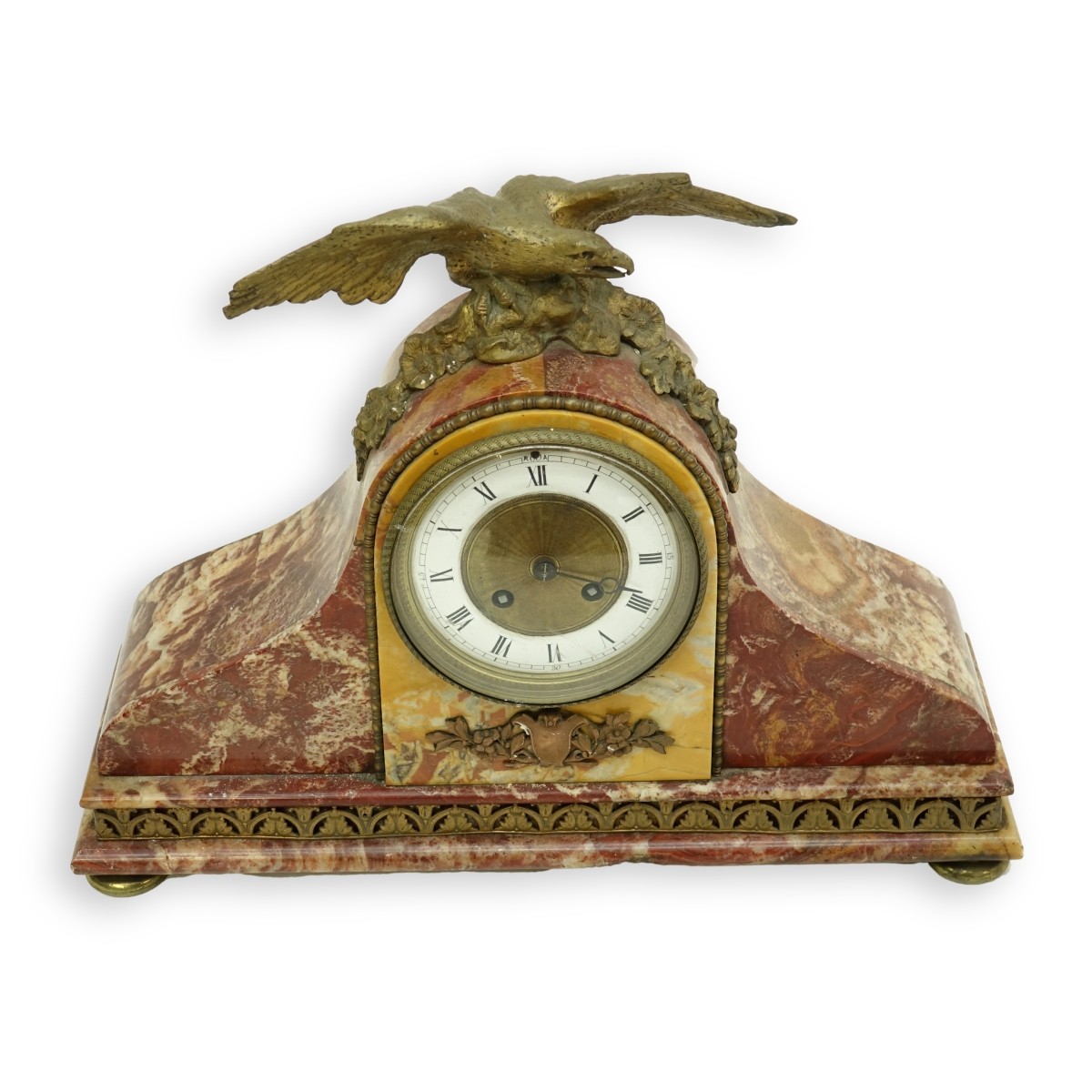 French Rouge Marble Clock Bronze Eagle Figurine