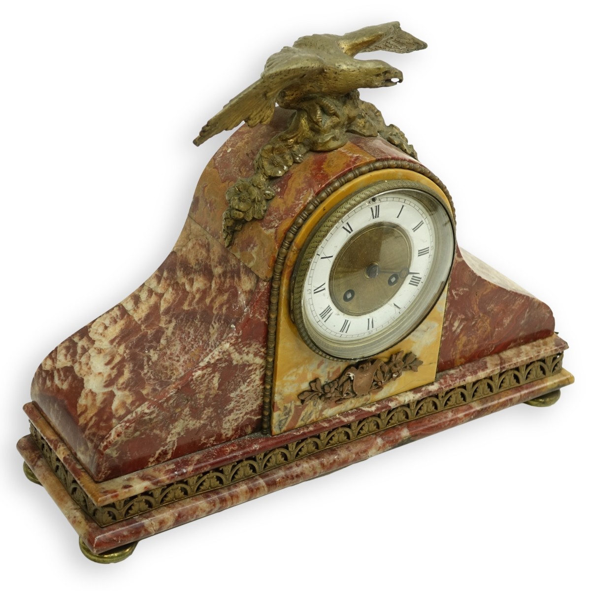 French Rouge Marble Clock Bronze Eagle Figurine