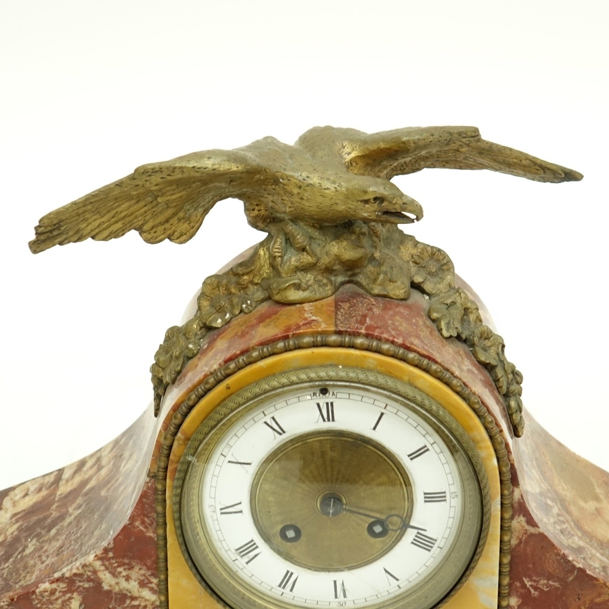 French Rouge Marble Clock Bronze Eagle Figurine