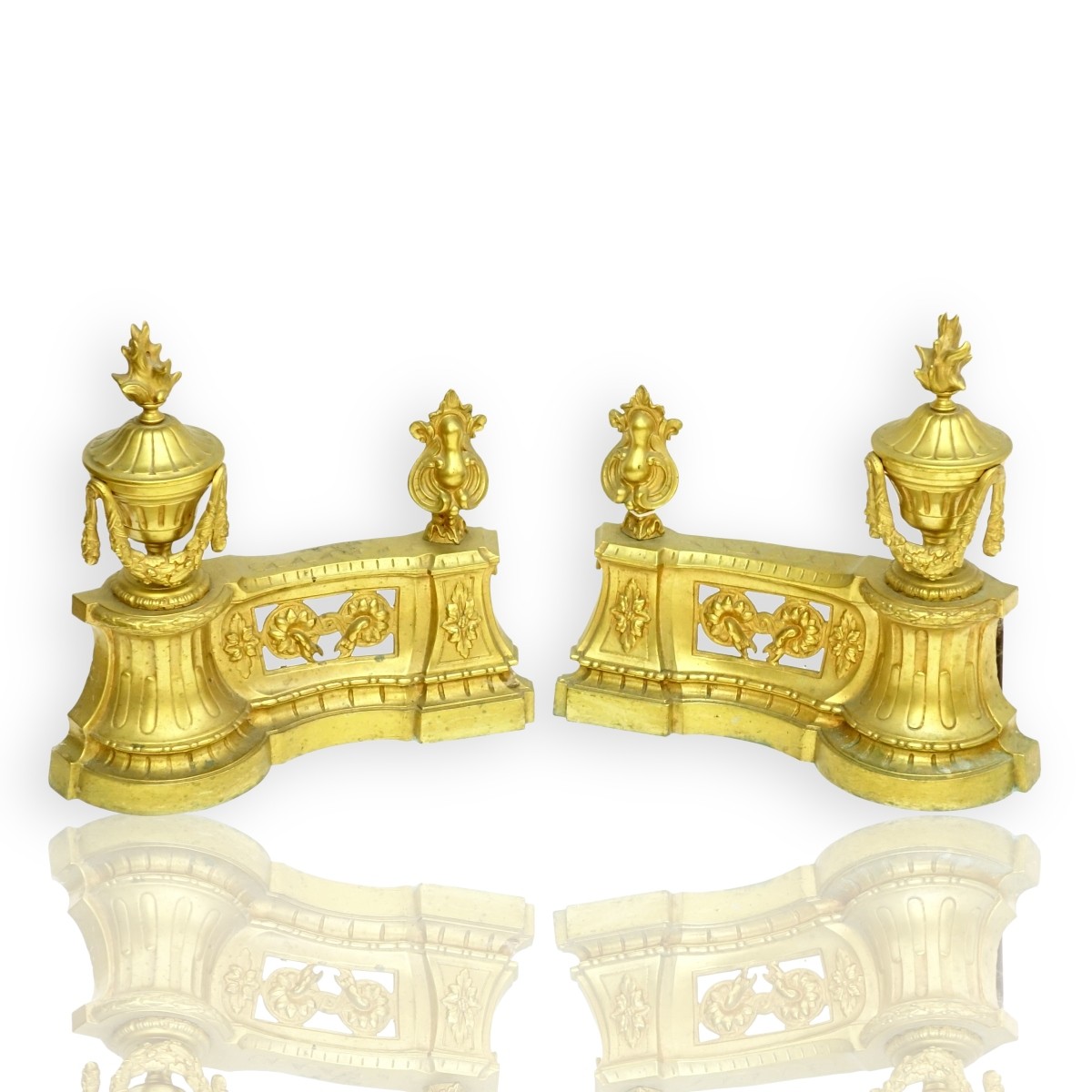 Pr Louis XVI Style Gilt Bronze Chenets