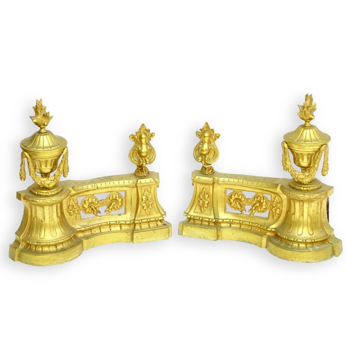 Pr Louis XVI Style Gilt Bronze Chenets