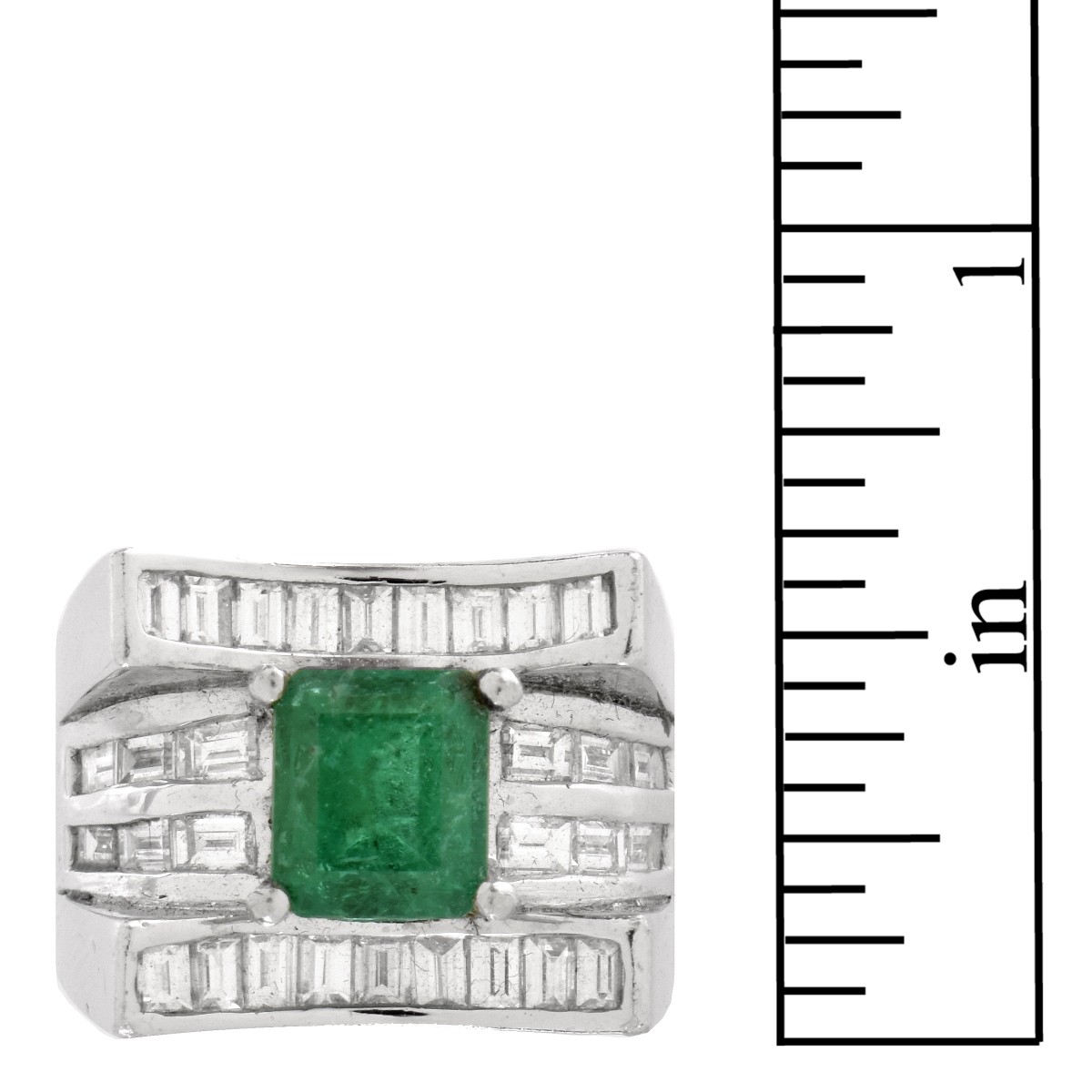 Emerald, Diamond and Platinum Ring