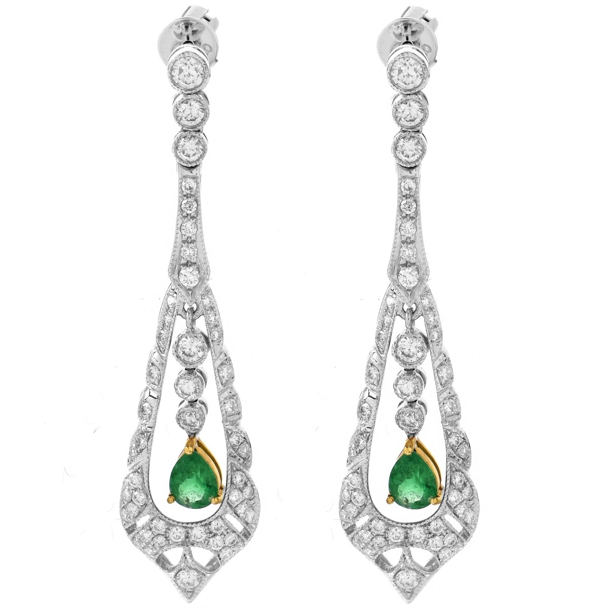 Diamond, Emerald and 18K Earrings