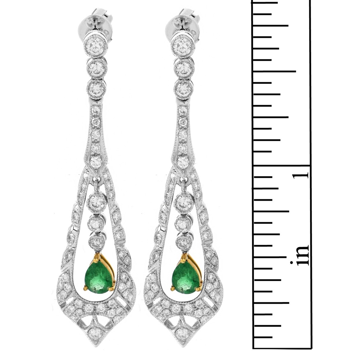 Diamond, Emerald and 18K Earrings