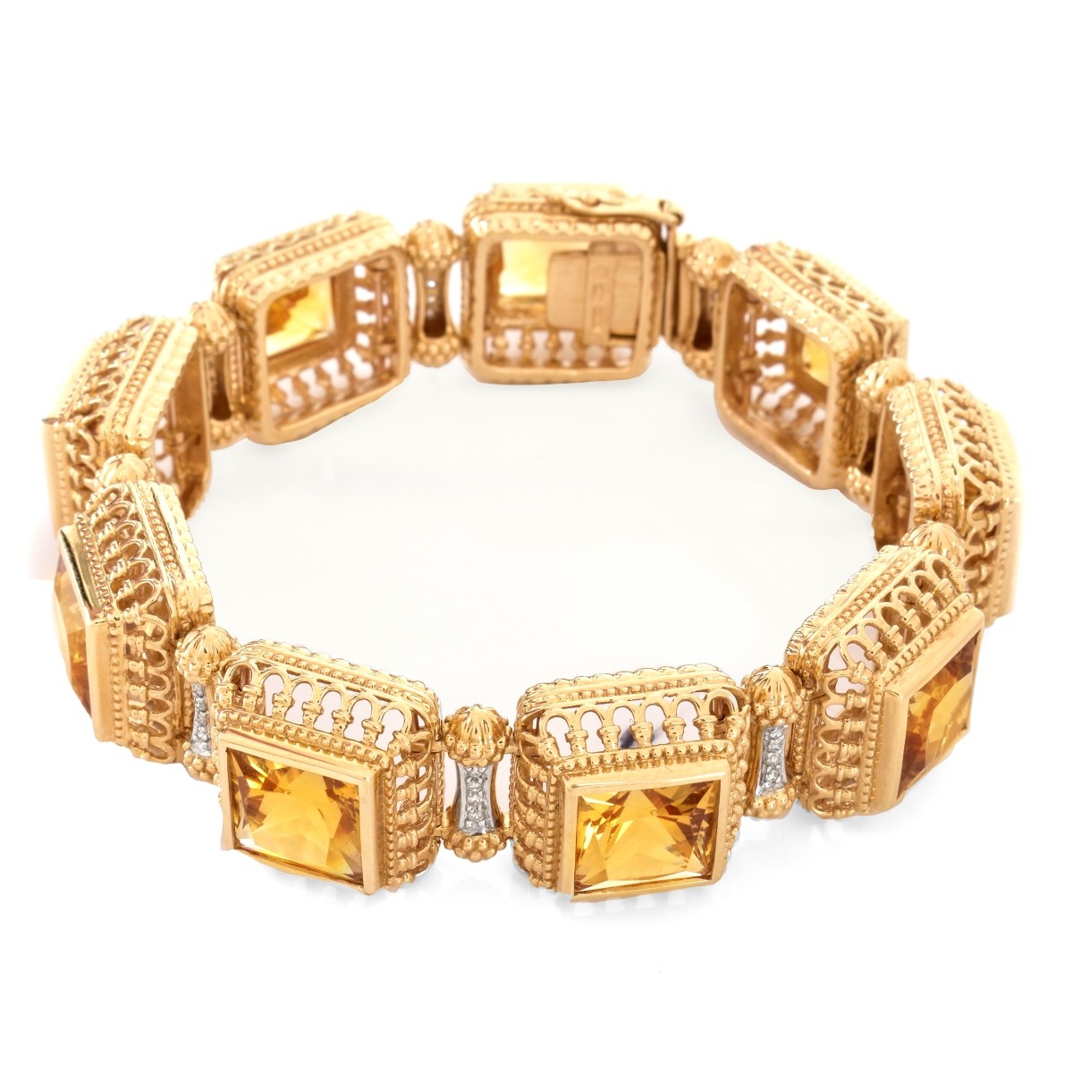 Citrine, Diamond and 14 Karat Yellow Gold Bracelet
