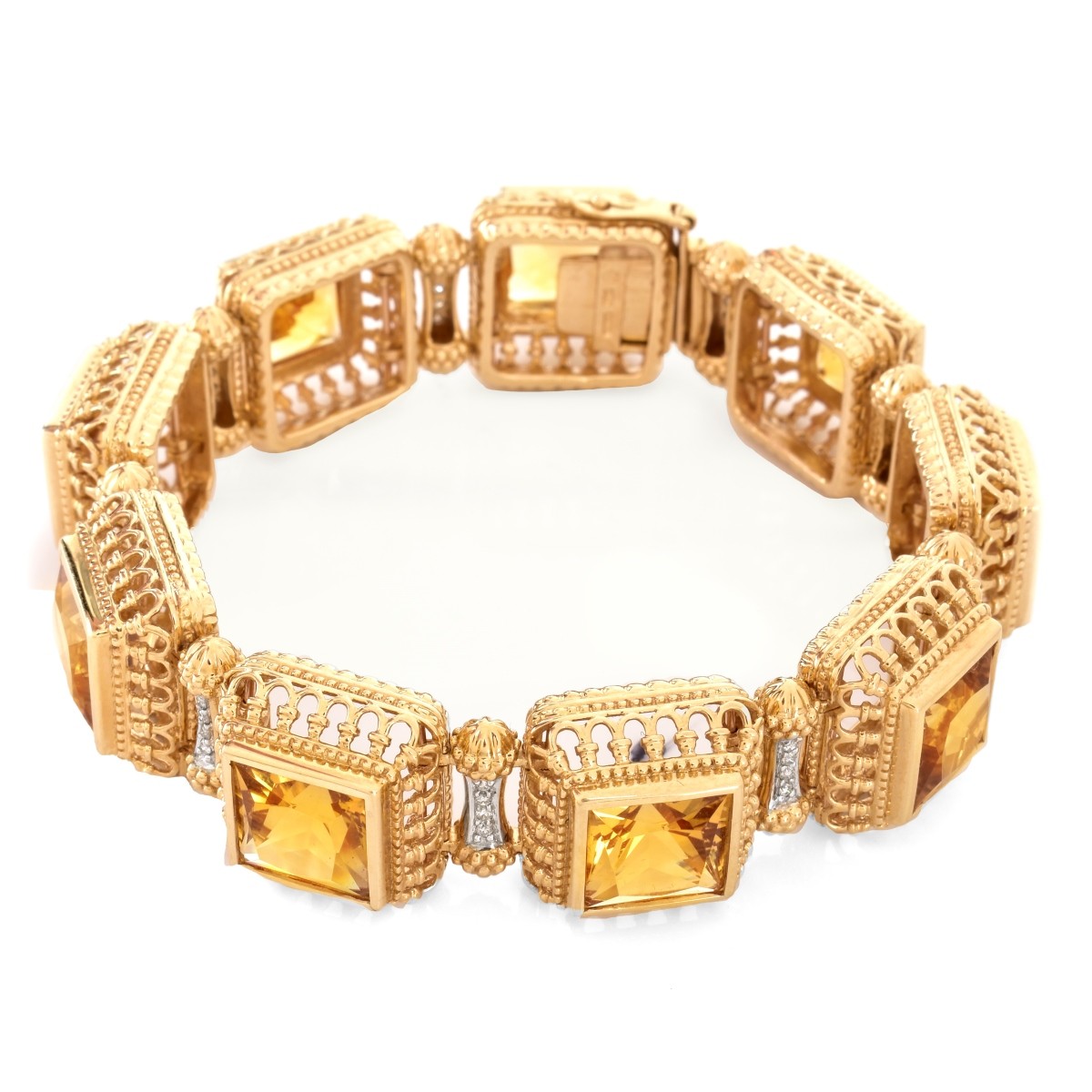 Citrine, Diamond and 14 Karat Yellow Gold Bracelet