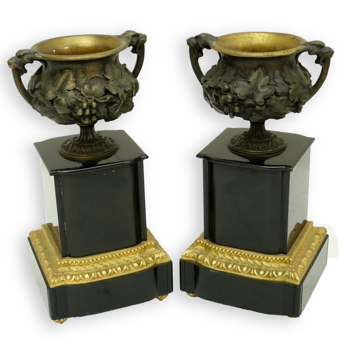 Pair French Black Slate and Bronze Coups