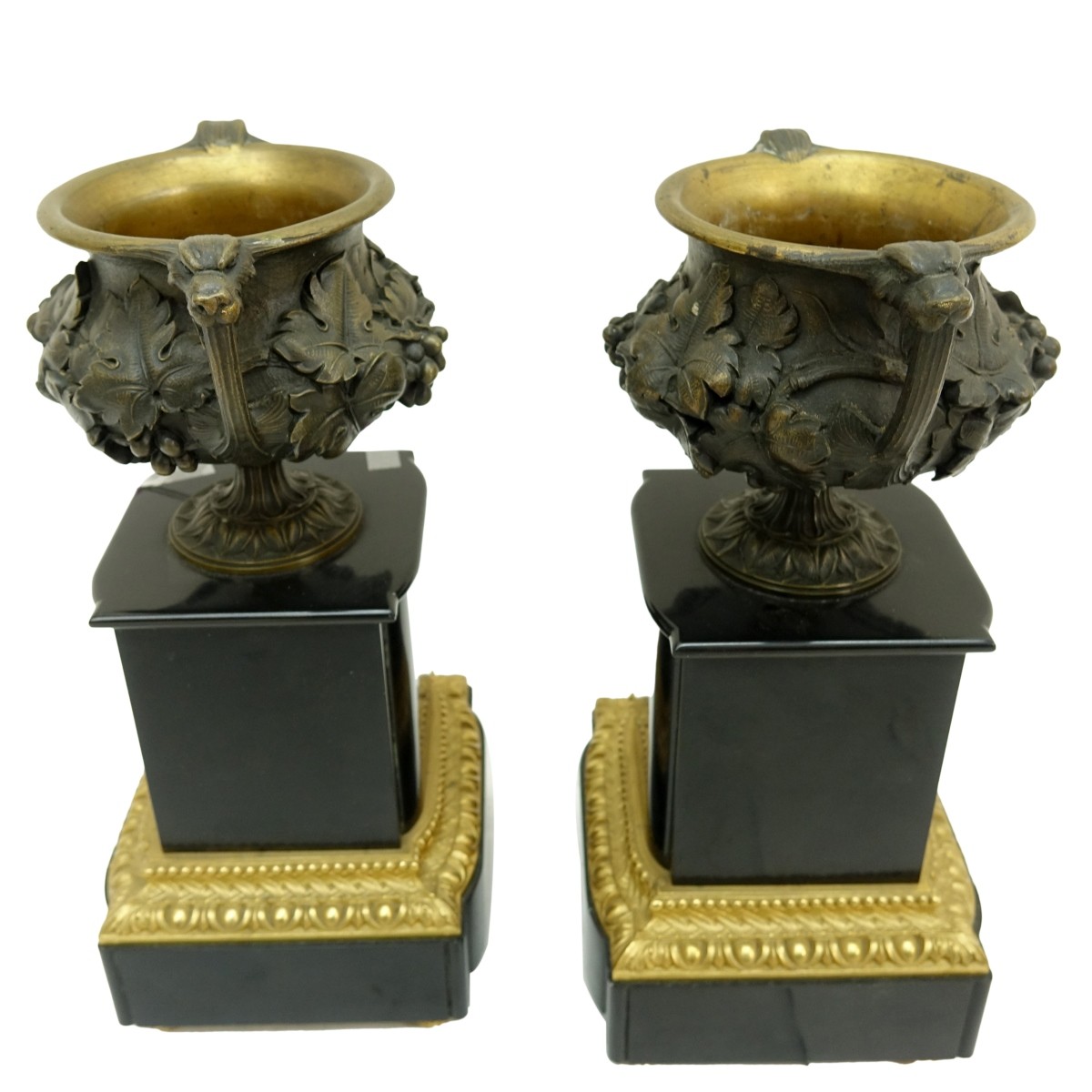 Pair French Black Slate and Bronze Coups