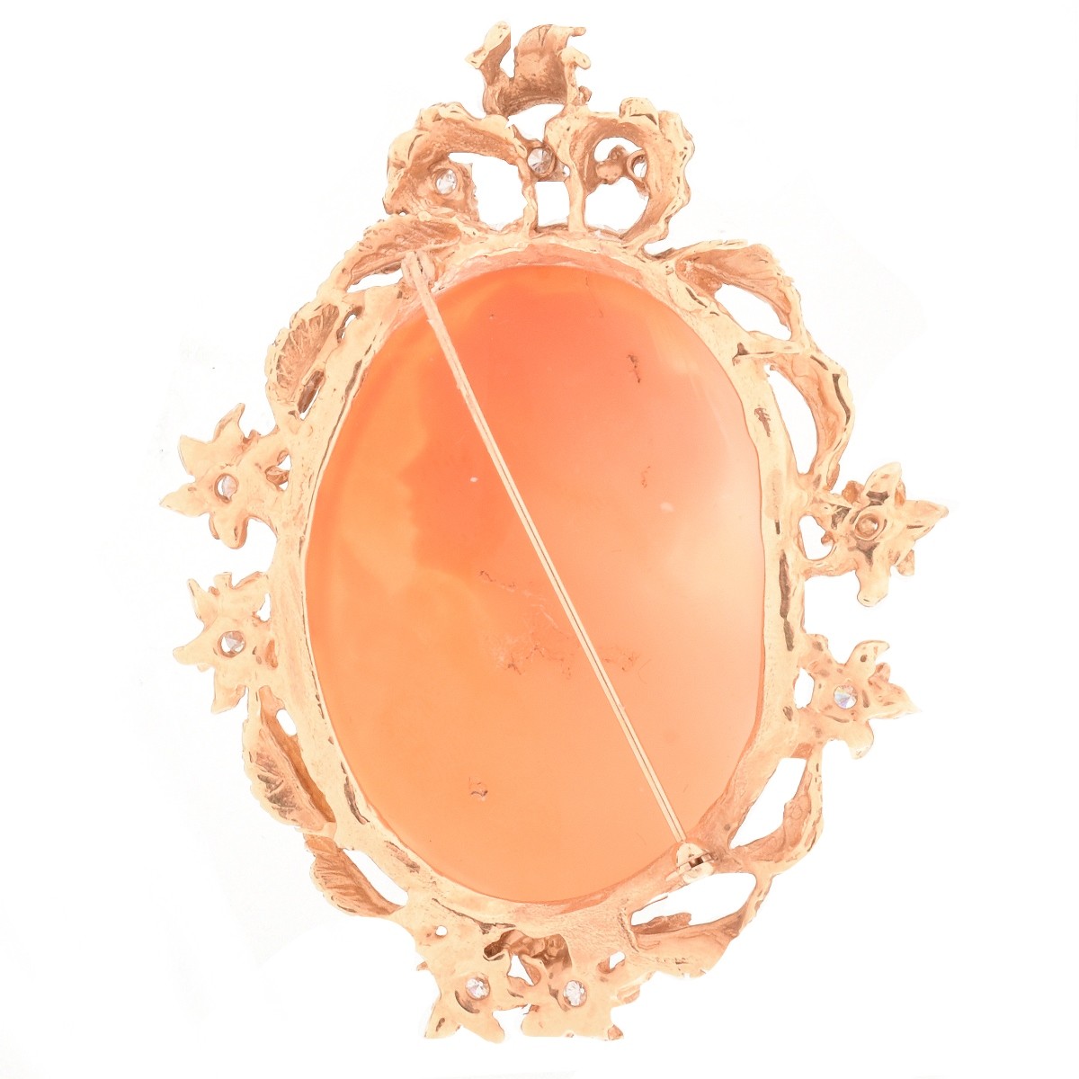 Diamond, Carved Shell and 14K Cameo Brooch