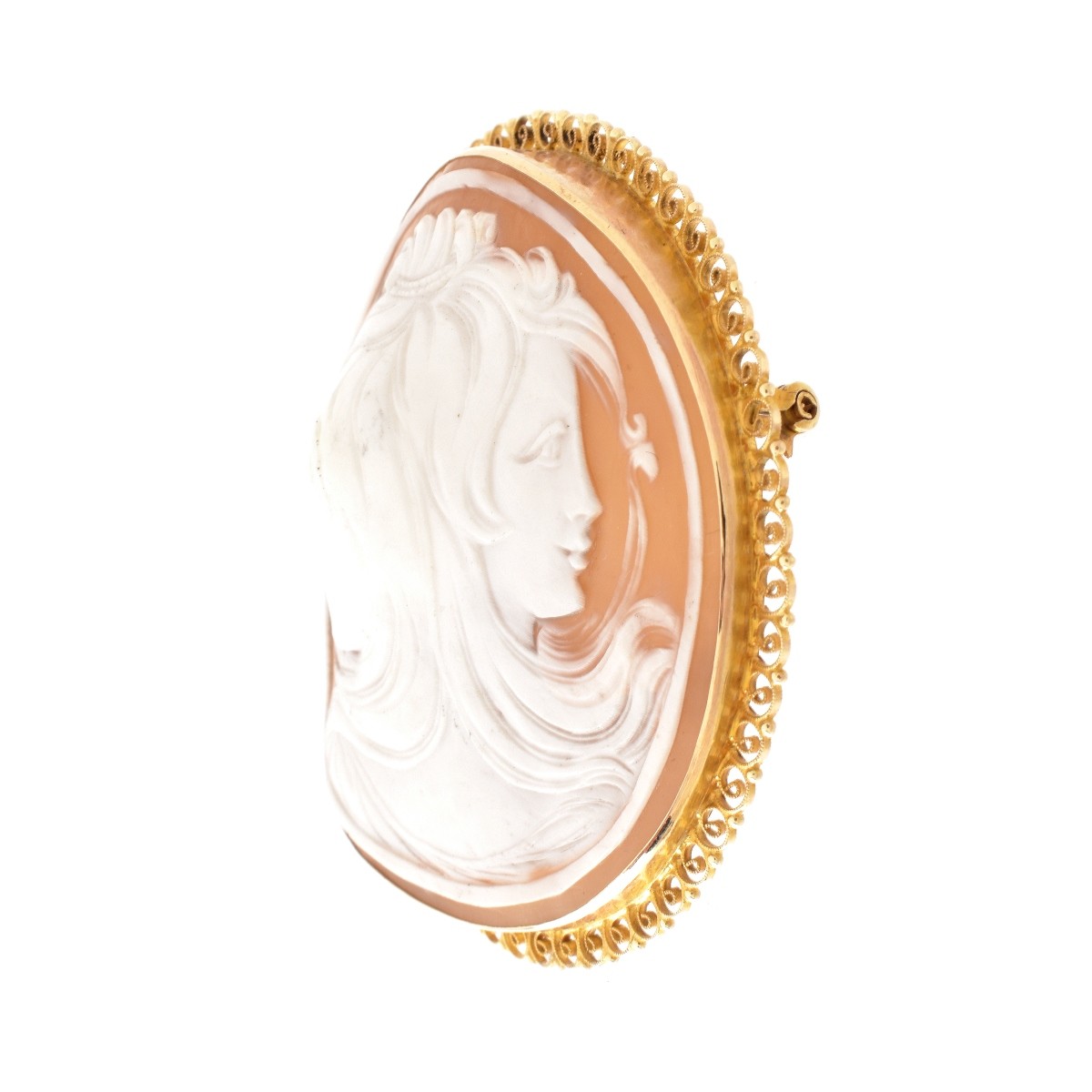 Carved Shell and 14K Cameo Pendant/Brooch